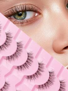 7 Pairs/Set Natural Long Curled Thick Volume Crossed Fish Tail False Eyelashes With Clear Stems, Perfect For Daily Wear, Dating, Holidays, Parties, Weddings, Work,5-12mm Strip Lashes,Lashes,Eyelashes,Fake Lashes - Natural Lashes - View 1