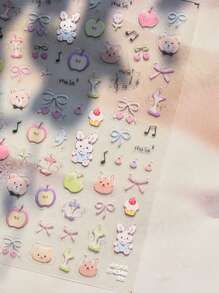 MAOMIA 1 件蝴蝶结/猫/水果涂鸦指甲饰品贴纸 DIY 艺术可爱风格 5D 美甲装饰贴花