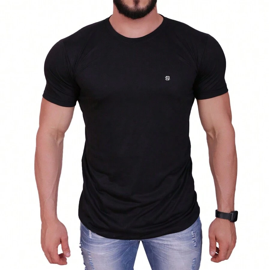 Men's Longline T-Shirt Wine Slim Fit Cut Fitted To The Body Lightweight Fabric - 黑色 - 查看 1