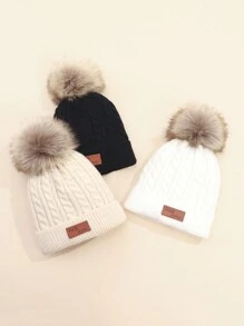 1pc Fashion Pom Pom Baby Winter Knit Hat - Multicolor - View 2