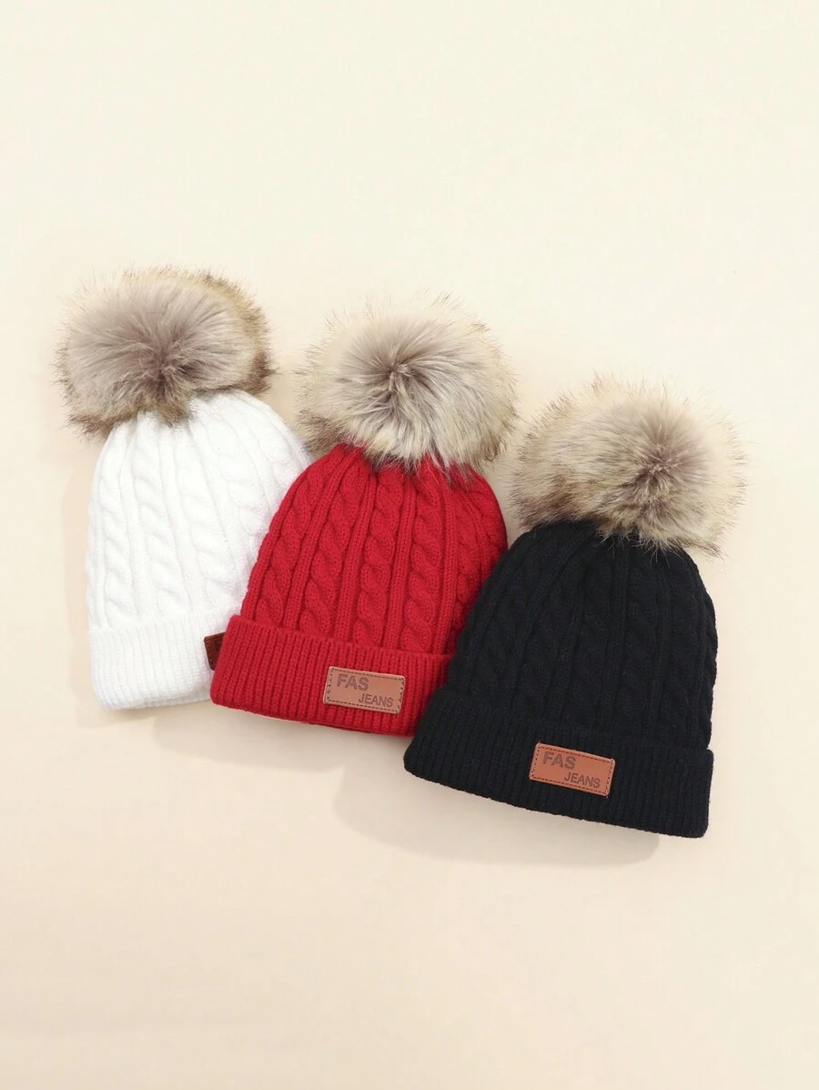 1pc Fashion Pom Pom Baby Winter Knit Hat - Multicolor - View 1