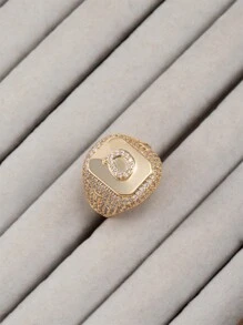 1 件女式嘻哈风格全水钻 18K 镀金首字母阿拉伯字母开口戒指 - 金色 - 查看 16