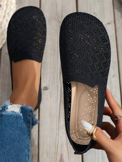 New Women Round Toe Fashion Comfortable Solid Color Mesh Breathable Flat Loafers, Office Work Shoes, Mesh Breathable Flat Shoes, Gift For Mom Minimalist Elegant Mother's Day Mom Shoes, Slip-On Portable Flat Shoes (Run Small One Size)