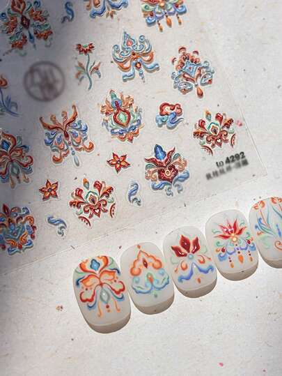 Beautizon Nailartlab 1 pieza Pegatina de arte de uñas colorida, manualidad DIY, pegatina de decoración de uñas estilo retro de tótem chino 5D