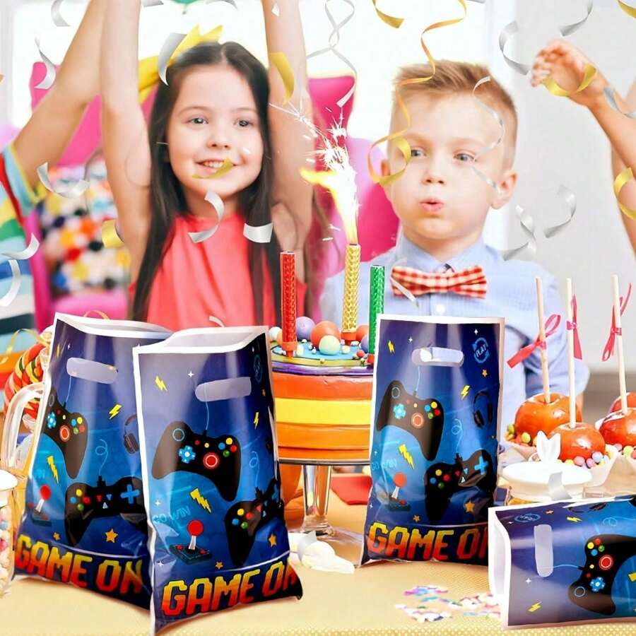 10pcs/20pcs/30pcs/50pcs/100pcs Gift Packaging Bags, Blue Gaming Themed Gift Bags With Game Joystick Pattern, "GAME ON" Candy/Cake Packaging Bags, Gift Bags For Christmas, Party, Celebration, Christmas