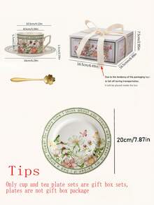 1組茶杯碟，陶瓷鳥和花卉圖案茶杯碟，花卉鄉村風格咖啡杯碟，適用於婚禮和派對飲料，送禮茶杯 - 茶碟套裝 - 查看 11