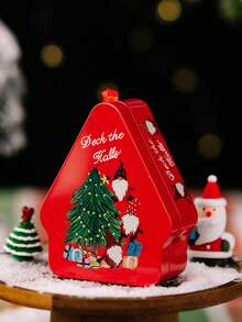 1 Pc Christmas Decoration Supplies Christmas Small Tin Box Gift Box Chocolate Jar Candy Packaging Box Christmas Small House Jar Polygonal Cartoon Print Tin Box Christmas Season Portable Gift Box Storage Box - Multicolor - View 15