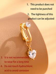 1 件装小心形方晶锆石肚脐环，无穿孔，情人节、妈妈、母亲、母亲节、礼物 - 金色 - 查看 2