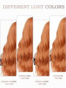 Peluca naranja de 26 pulgadas de largo, rizada con ondas de agua y con flequillo en capas altas, de fibra sintética, para disfraz de Halloween, para mujer, uso diario, fiesta, Navidad, realista, natural, sexy, resistente al calor - Naranja - Ver 10