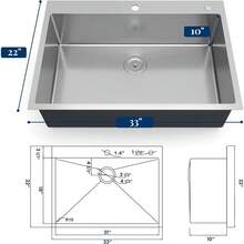 Kitchen Sink,30/33 Inch Undermount Kitchen Sink 16 Gauge Single Bowl Stainless Steel Kitchen Sink With Integrated Ledge And Accessories(Pack Of 5),30"/33"-Workstation Sink - 33 inch - 查看 2