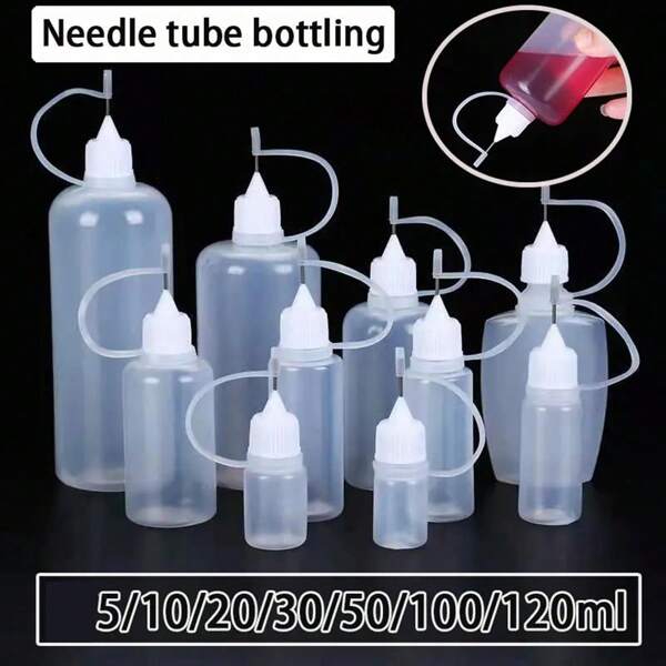 5 PIEZAS Botellas de plástico con dispensador con punta en forma de aguja, para líquidos de 5/10/15/20/30/50/100/120ml, botellas de goteo para decoración del hogar, baño, otoño y vuelta al colegio