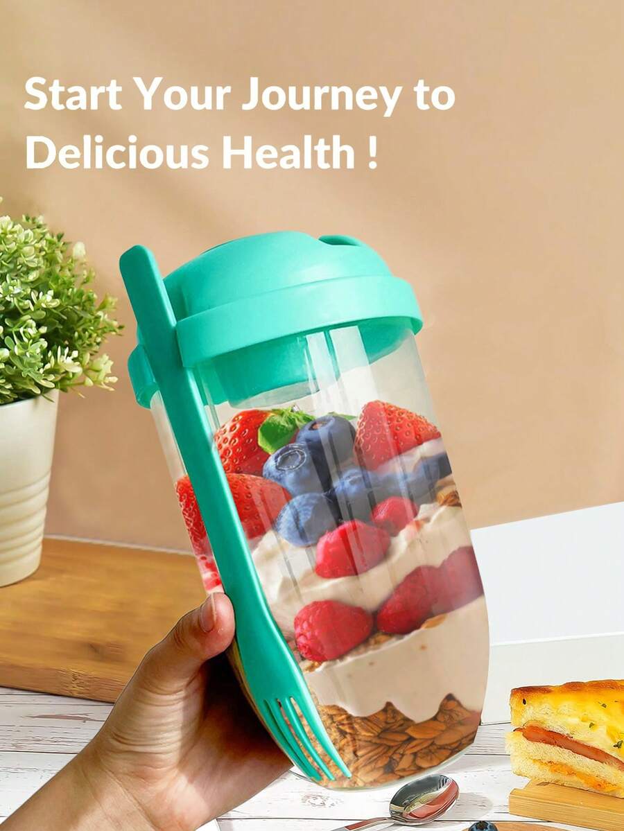 1 Pc Pink Mason Can Salad Mixer, Oatmeal Cup With Spoon And Lid, Low