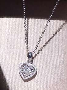 1 件青少年方晶锆石心形项链吊坠适合女孩日常装饰派对珠宝生日礼物 - 1# - 查看 8