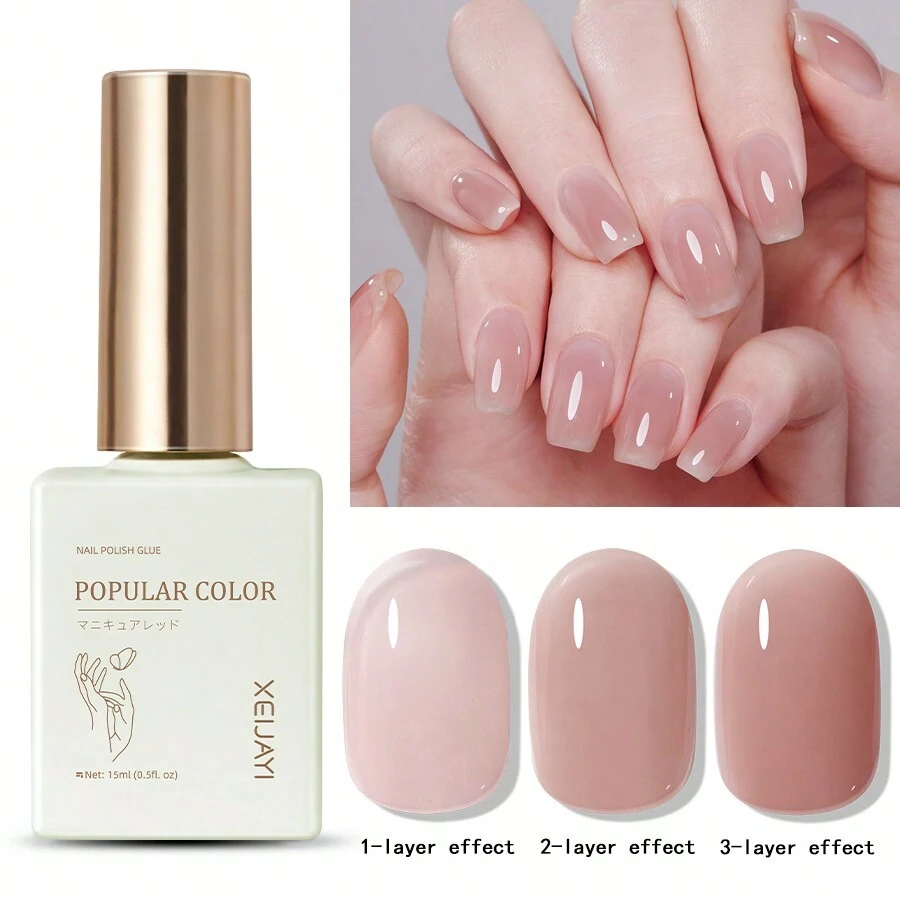 1pc Light Pink Ice Through Gel Nail Polish 15ML Soak Off Glitter Gel Polish For All Seasons - Home Salon Nail Art DIY - 藕粉色 - 查看 1