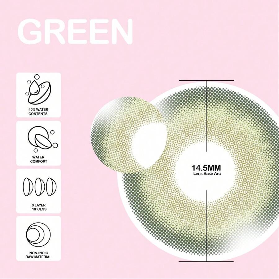 TINACON TINACON 1 Pair/2 Pieces Mixed Race Contact Lenses 14.5mm Green