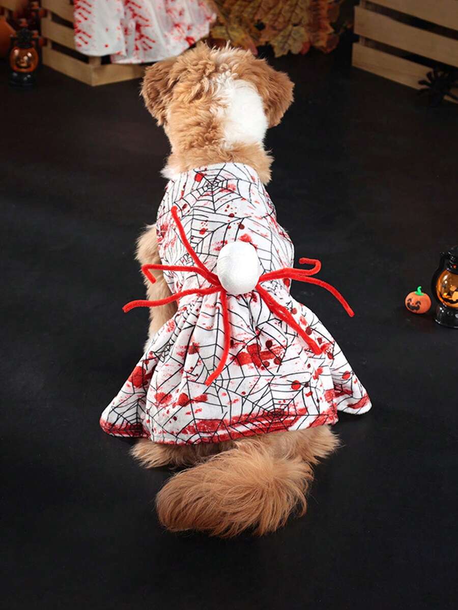 Horror Blood Spider Pattern Dress Pet Costume For Small/Medium Dogs & Cats, Halloween Halloween Halloween Costumes - Multicolor - View 1