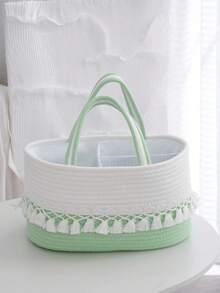 1 件 36 厘米 X 22 厘米 X 18 厘米便携式尿布盒，带可拆卸隔板，流苏设计柔软编织面料，包括方便携带的手柄，多功能收纳盒，用于存放尿布、湿巾、纸巾、婴儿用品，非常适合托儿所组织和新父母礼物 - 香檳色 - 查看 5