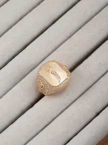 1 件女式嘻哈风格全水钻 18K 镀金首字母阿拉伯字母开口戒指 - 金色 - 查看 20