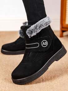 1 par de botas de neve de veludo quentes para mulheres, comprimento até o tornozelo, fecho de , antiderrapante, forro térmico - Preto - Ver 4