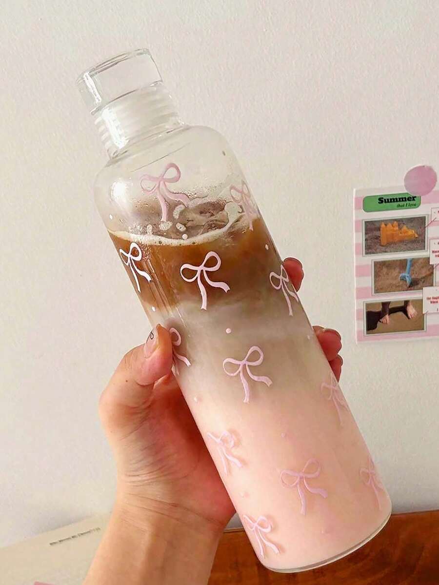 1pc 北欧风波点蝴蝶结玻璃杯，INS风高颜值早餐牛奶杯配创意美式冷萃咖啡杯家用夏季饮品水杯节日礼物生日祝福派对用品送男朋友女朋友的礼物