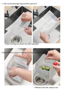 Kitchen Standing Drain Bag, Disposable Sink Strainer Net, Prevents Clogging, Food Waste Draining Bag - White - View 5