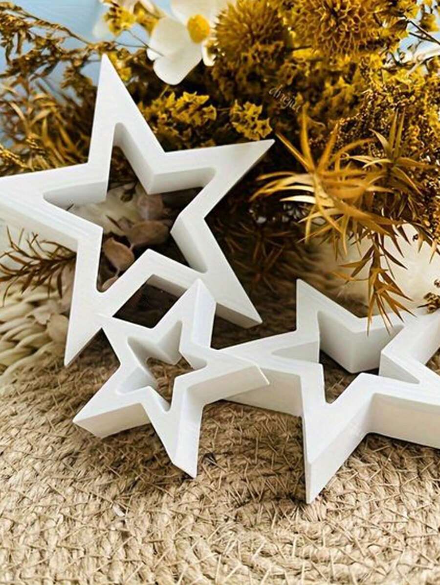 3 件空心五角星硅胶模具（大/中/小），圣诞树装饰悬挂和立式硅胶模具，DIY 节日装饰五角星形石膏和树脂模具 - 白色 - 查看 1