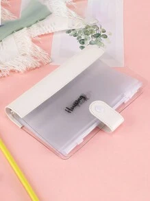 1pc Transparent PVC Candy Color Splicing Binder Loose Leaf Notebook, Includes 6-Ring Binding, 6 Zipper Pouches, 2 English Dividers Back To School,Back To School,School Supplies