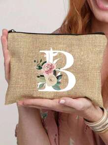 1 件字母 A-Z 花卉印花化妆包，送给女孩的礼物，可爱复古简约时尚字母图案印花包，小物件化妆包，包，化妆包，洗漱包，手拿包，轻便折叠包，简易购物袋，教师礼物手拿包，适用于护士、医生、教师包，适合个人旅行化妆品学校用品旅行必需品化妆包节日必需品化妆包化妆包化妆品收纳袋节日冬季 2024 化妆品收纳袋化妆品收纳