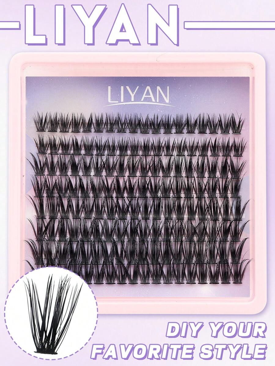 LIYAN 160 件假睫毛自然仿真浓密单簇轻质假睫毛延长睫毛舒适佩戴瞬间放大眼睛提升眼尾 - 黑色 - 查看 1