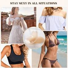 2024 无缝蛋糕超薄提升粘性花瓣乳头贴无肩带粘性胸罩硅胶乳贴 - 彩色 - 查看 6