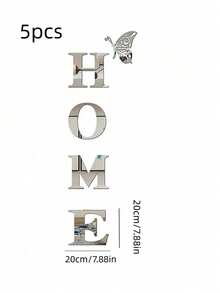 5pcs Acrylic 'Home' Letter Mirror Wall Stickers Silver Decor For Living Room Bedroom - Multicolor - View 2