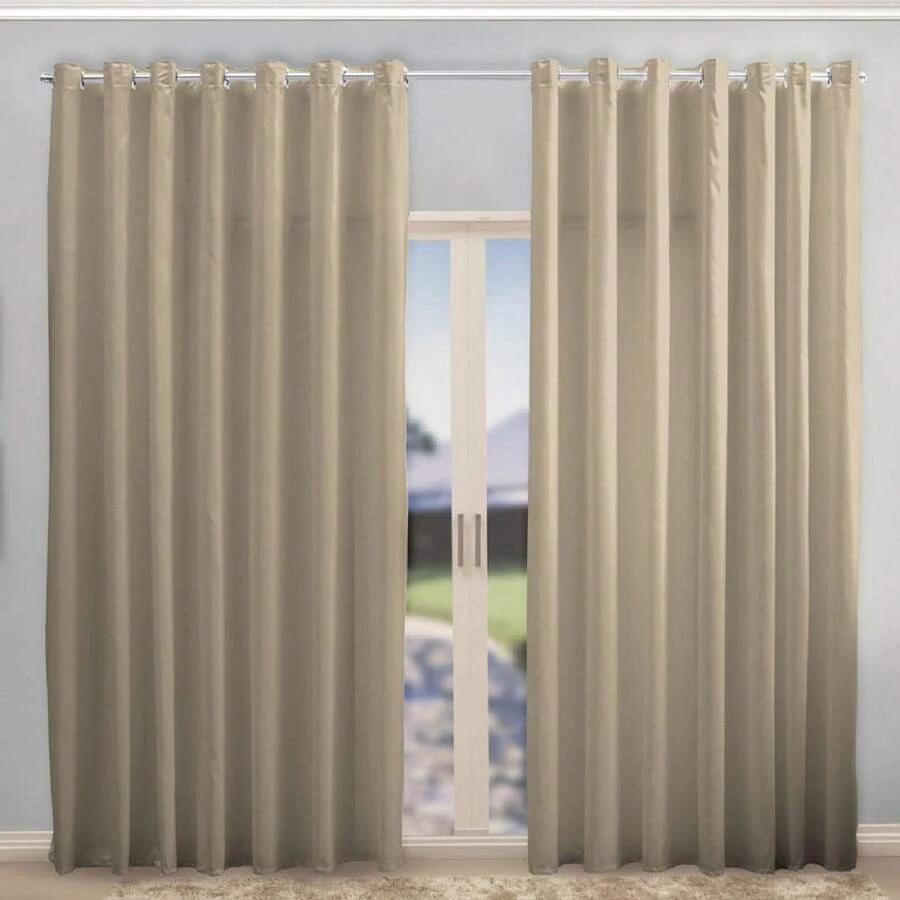 Curtain 6.00 X 2.30 Microfiber Fabric For Living Room Bedroom Eyelets Chrome Various Colors - 米色 - 查看 1