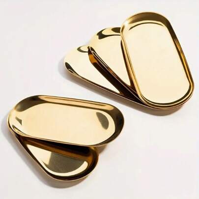 Creative Oval Shaped Metal Tray (Gold Color), Christmas Golden Platter, Fruit Plate, Dessert Plate, Snack Plate, Salad Plate, Cake Plate, Suitable For Restaurant, Kitchen, Dining Table, Christmas Back To School