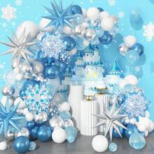 Guirnalda de cumpleaños de Frozen, globos blancos y plateados con copos de nieve, globos metálicos azules y plateados, globos blancos, azules y plateados para una fiesta de invierno, fiesta de helados, decoraciones de fiesta de Frozen, globos - Multicolor - Ver 2