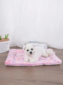 1pc Coral Fleece Paw Print Pattern Warm Washable Pet Pad, Suitable For Mini And Extra Small Cats/Dogs, All Season Sleeping Mat (Please Note: This Is A Thin Pad Without Filling, Only Suitable For Small Pets! Recommend Buying One Size Larger For More Comfort. After Receiving, Please Manually Fluff And Place For 3-5 Days To Restore The Original State) - Pink - View 3