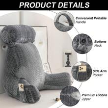 Reading Pillow For Bed Back Rest Lumbar Support Arm Seat Cushion Lounger Pad 2 In 1 Extra Large Reading Pillow With Neck / Arm Support With Extra Filled - Dark Grey - View 3