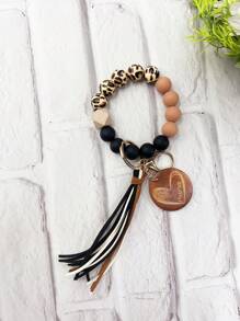 1pc Leopard Wooden Bead Silicone Bead Korea Tassel Charm Heart Wood Slice Wrist Phone Cord, Bag Charm, Key Chain Accessory, Mother's Day Gift Gifts For Mother, Family, Friends, Birthday, Holiday Phone Charm, Phone Chain