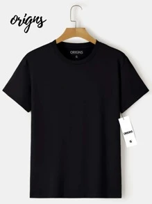 Men's Basic Plain Short Sleeve Cotton T-Shirt Colors ORIGNS - 黑色 - 查看 1