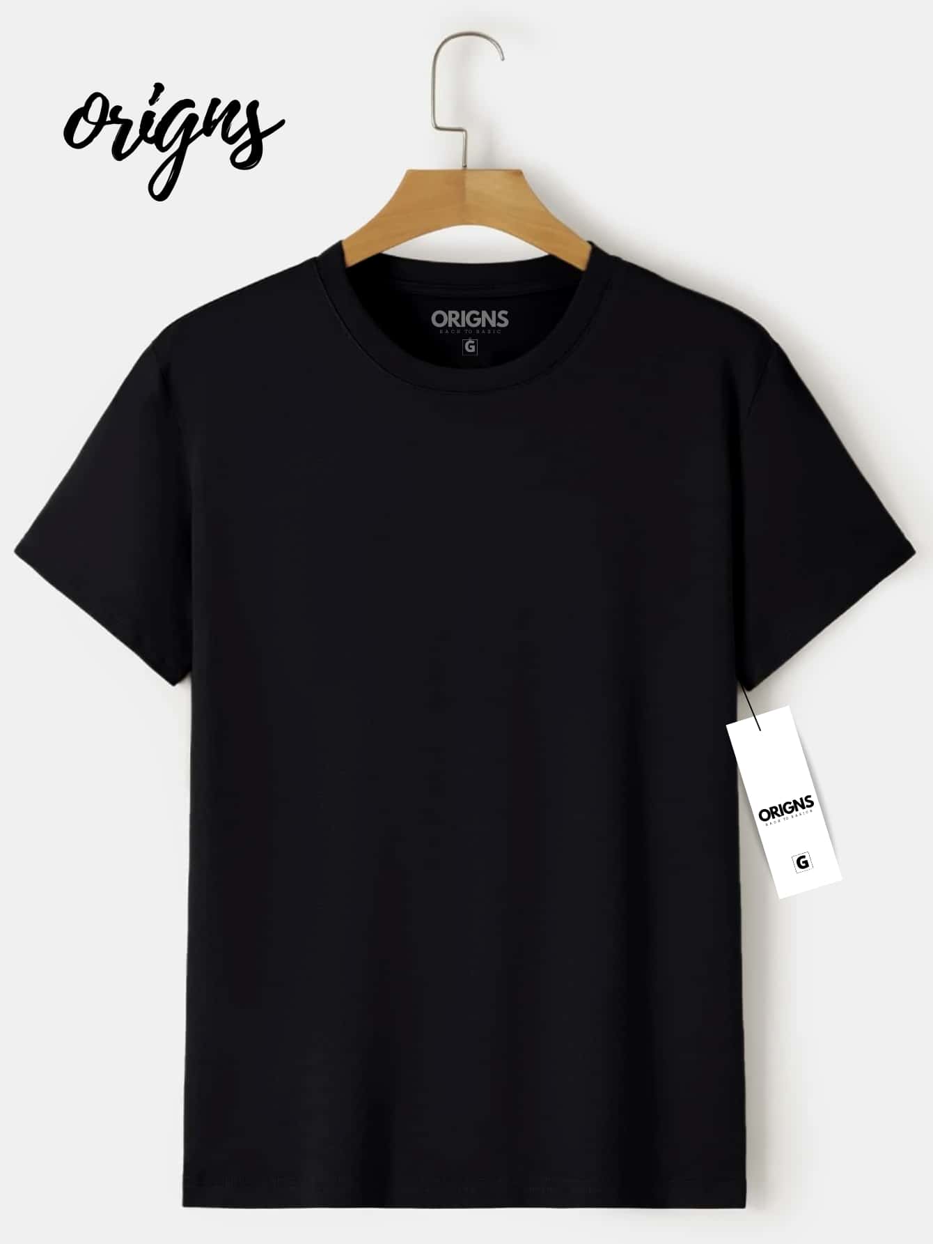 Men's Basic Plain Short Sleeve Cotton T-Shirt Colors ORIGNS - 黑色 - 查看 1