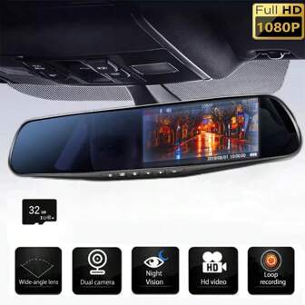 1pc 4.3 Inch 1080P Ultra High Definition Single Lens Dash Cam Recorder With Night Vision, Supports 32GB Micro SD Card, Loop Recording, Applicable For All Cars