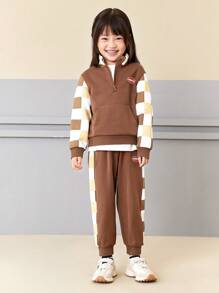 mini bala Young Girl Hoodie Set Baby College Style 2-Piece Set