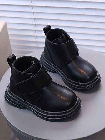 1 pereche de cizme pentru fete cu vârf rotund, cizme pentru copii la jumătatea gambei cu închidere cu cârlig și buclă, cizme antiderapante din piele pentru copii mici pentru toamnă și iarnă