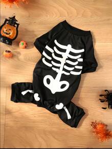 1 件有趣的夜光骷髅骨头图案宠物服装，有趣的狗服装适合中型和小型犬 - 彩色 - 查看 12