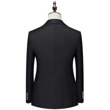 Caelus 时尚新款男士商务双排扣纯色西装外套+西裤 男士修身婚礼两件套西装外套裤子 高品质社交场合礼服 - 黑色 - 查看 4