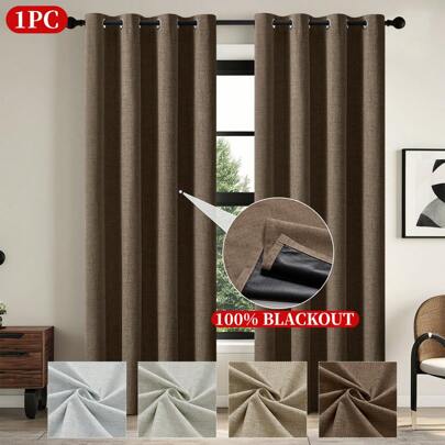 1pc Solid Color Blackout Curtains, Modern Simple Rainbow Linen-Like Opaque Window Curtain For Bedroom, Living Room, Balcony And More
