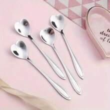 4/8pcs/Pack Heart-Shaped Mirrored Stainless Steel Coffee Spoons, One-Piece Design, Stirring Spoon, Dessert Spoon, Gift Christmas Gift