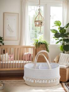 1 件 36 厘米 X 22 厘米 X 18 厘米便携式尿布盒，带可拆卸隔板，流苏设计柔软编织面料，包括方便携带的手柄，多功能收纳盒，用于存放尿布、湿巾、纸巾、婴儿用品，非常适合托儿所组织和新父母礼物 - 香檳色 - 查看 13