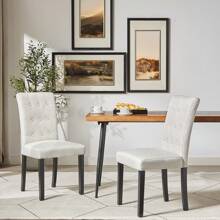 VECELO Tufted Dining Room Chairs Set Of 6, Parsons Diner Chairs Upholstered Side Kitchen Chairs With Solid Wood Legs And Padded Seat - 米色 - 查看 2
