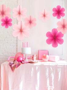 9 件 - 纸质装饰，9 件套 - 粉色花朵悬挂装饰、派对扇子和花卉背景，适用于婚礼、生日室内客厅卧室装饰等！ - 彩色 - 查看 6