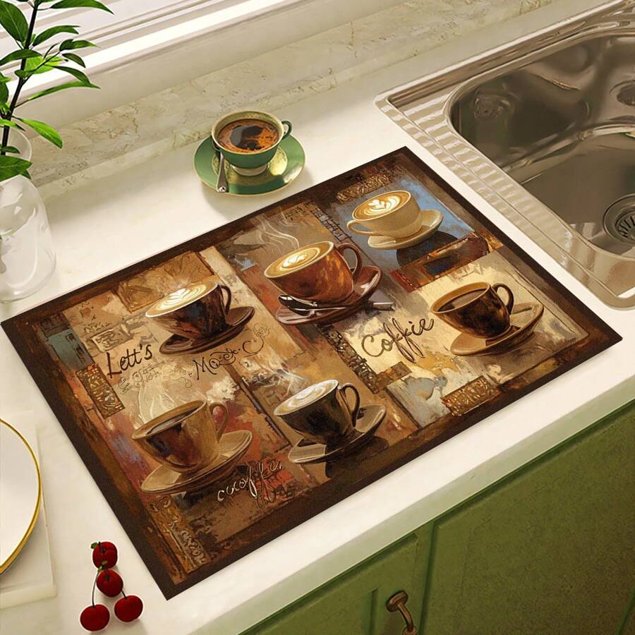 1 tấm thảm nhỏ giọt in hình cốc cà phê, tấm lót thấm hút mới cho quầy bếp, tấm lót thấm hút đồ ăn - tấm lót thấm hút bát đĩa, tấm lót mềm chống trượt nhanh khô bằng Diatomite, thích hợp cho quầy bếp, máy pha cà phê espresso và nhiều loại khác - Nhiều màu - Xem 1